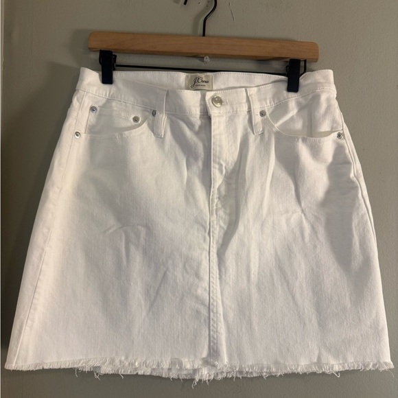 J. Crew Dresses & Skirts - J.Crew White Denim Mini Skirt Size 30 Frayed Hem Cotton Blend